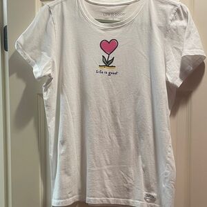 Life Is Good Kids White Tee with Pink Heart Design